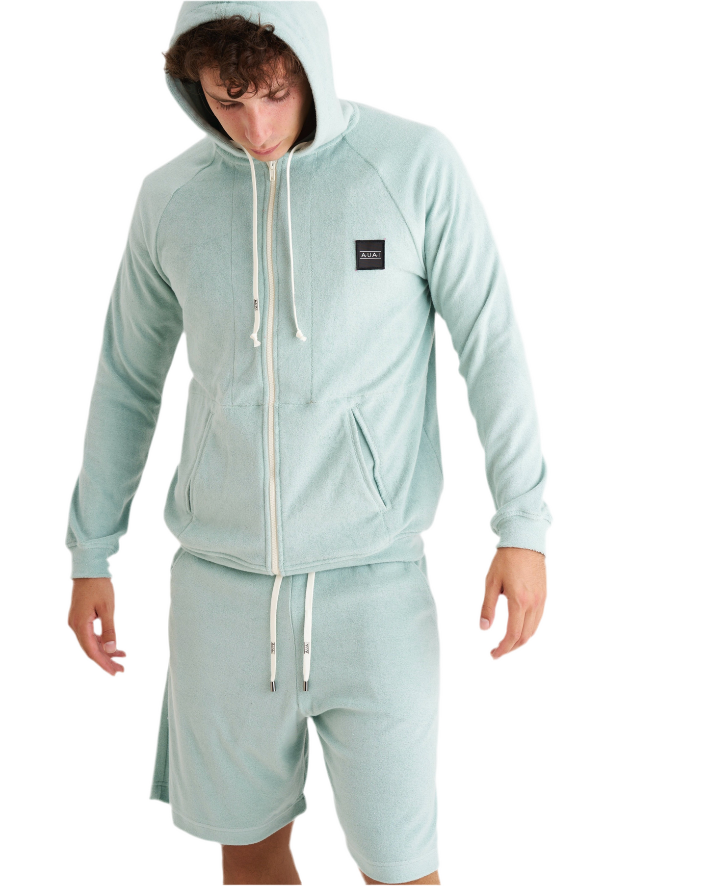 Felpa Zip in Spugna con Cappuccio Ocean Bluegreen