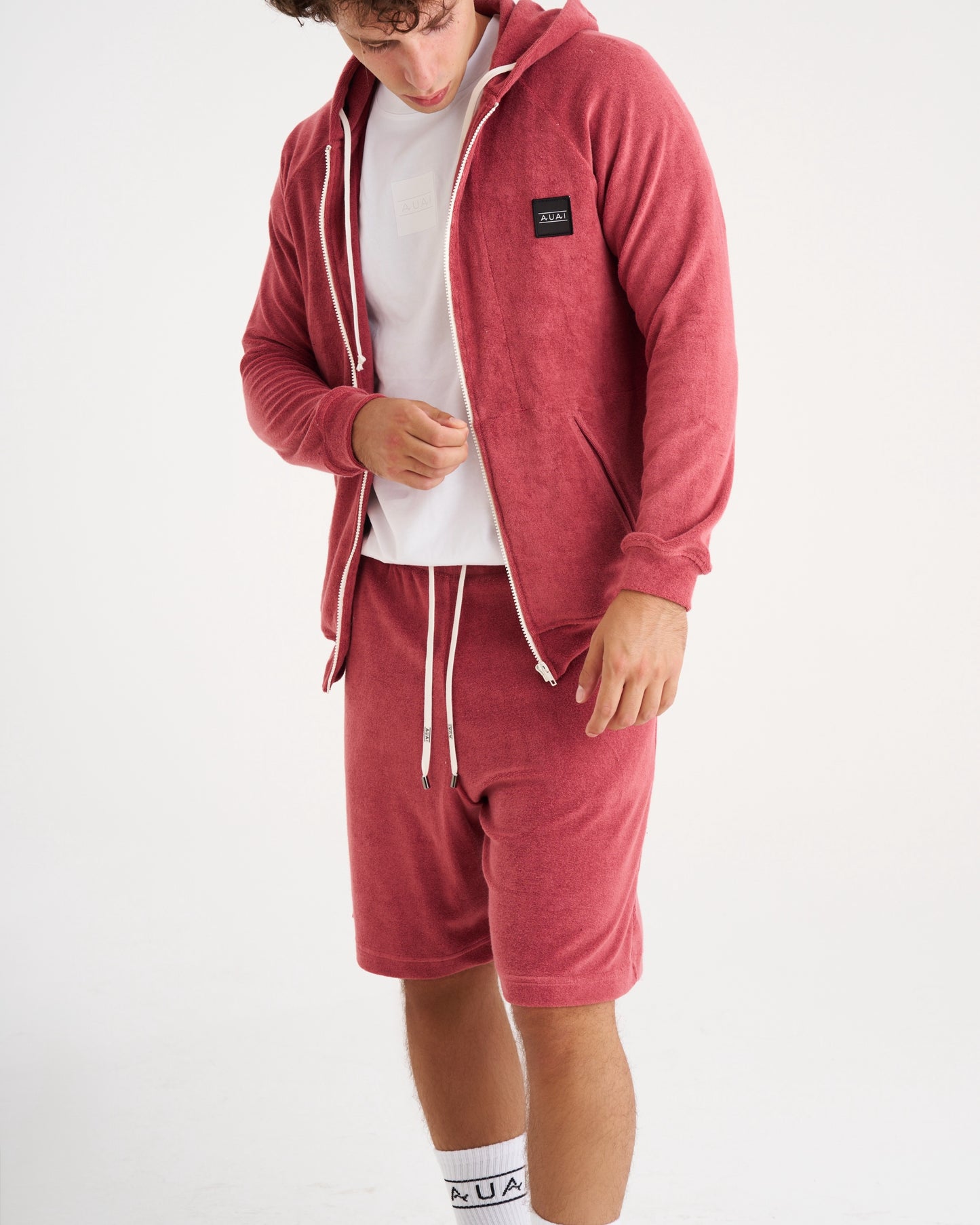 Felpa Zip in Spugna con Cappuccio Wanderer Wine
