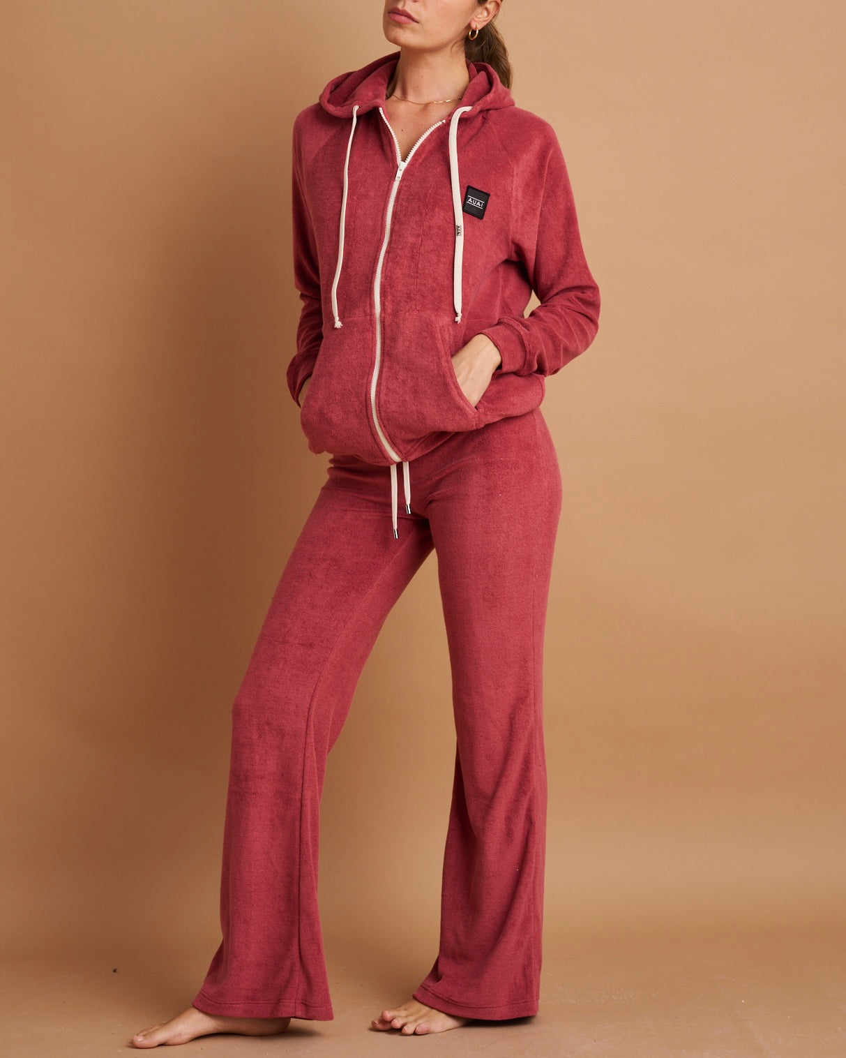 Felpa Zip in Spugna con Cappuccio