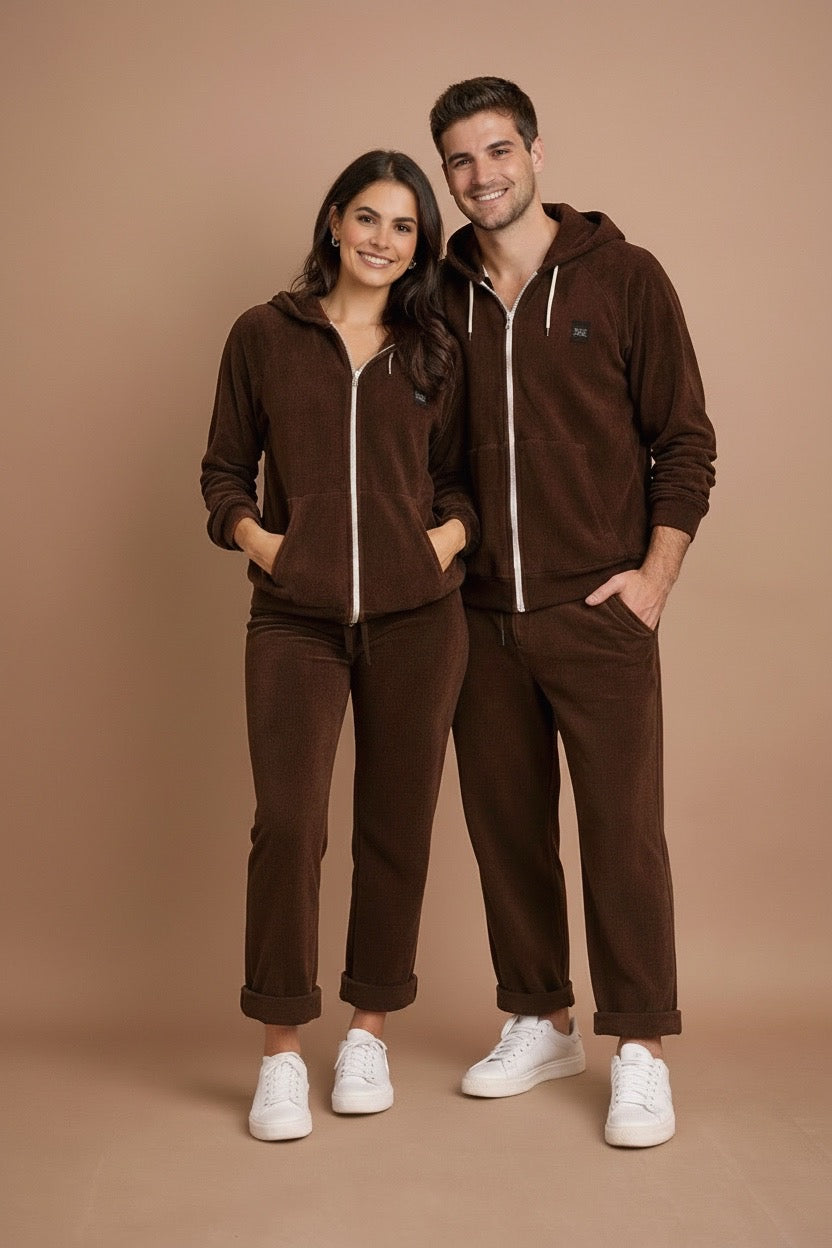 Felpa Zip in Spugna con Cappuccio