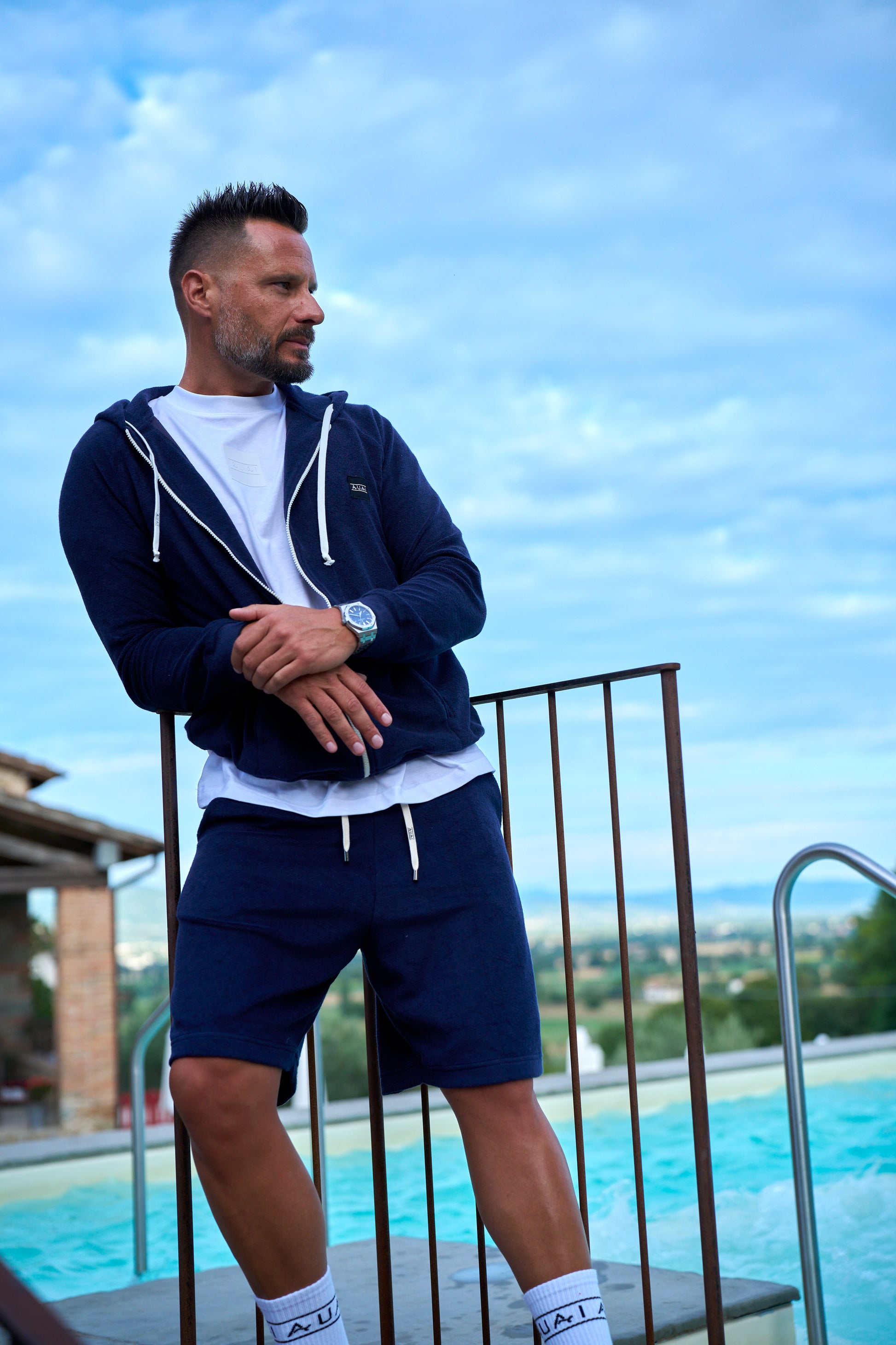 Felpa Zip in Spugna con Cappuccio