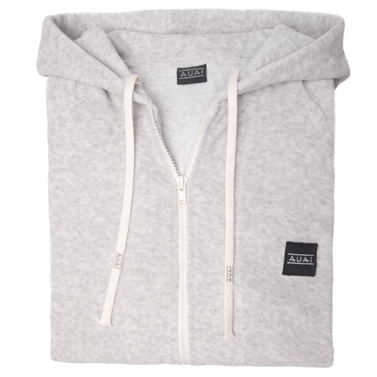 Felpa Zip in Spugna con Cappuccio Ash Grey