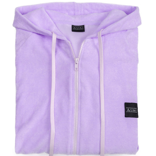 Felpa Zip in Spugna con Cappuccio Twilight Lilac