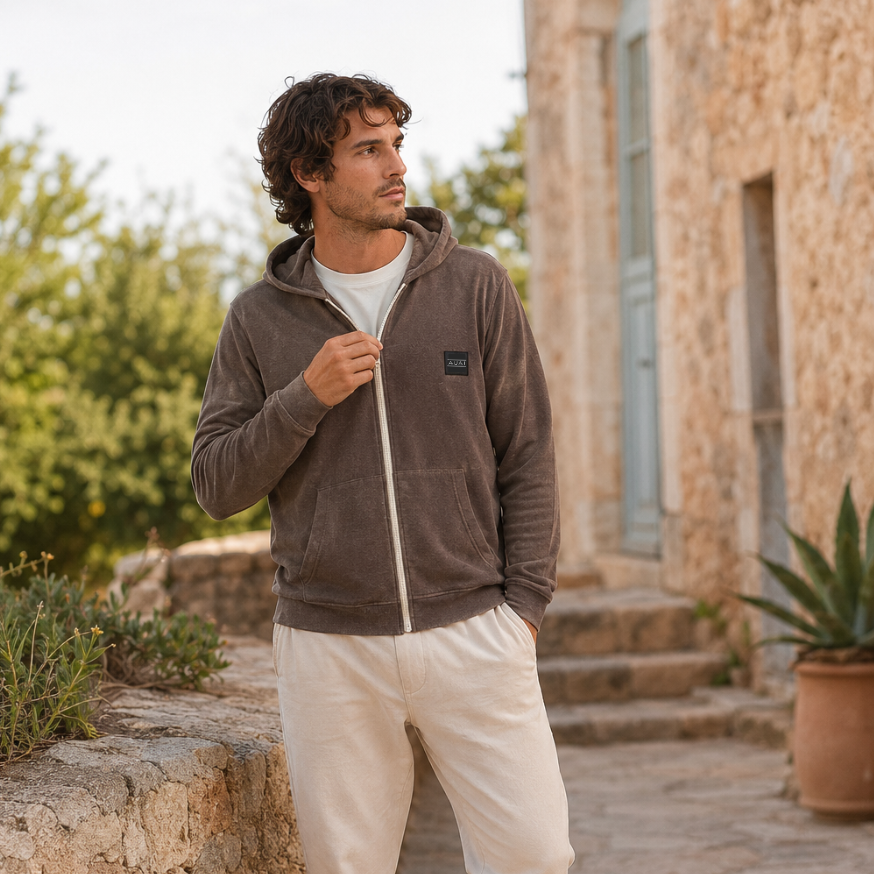 Felpa Zip Con Cappuccio In Spugna