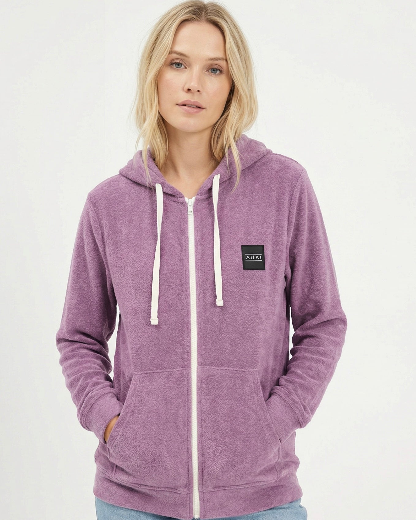 Felpa Zip in Spugna con Cappuccio