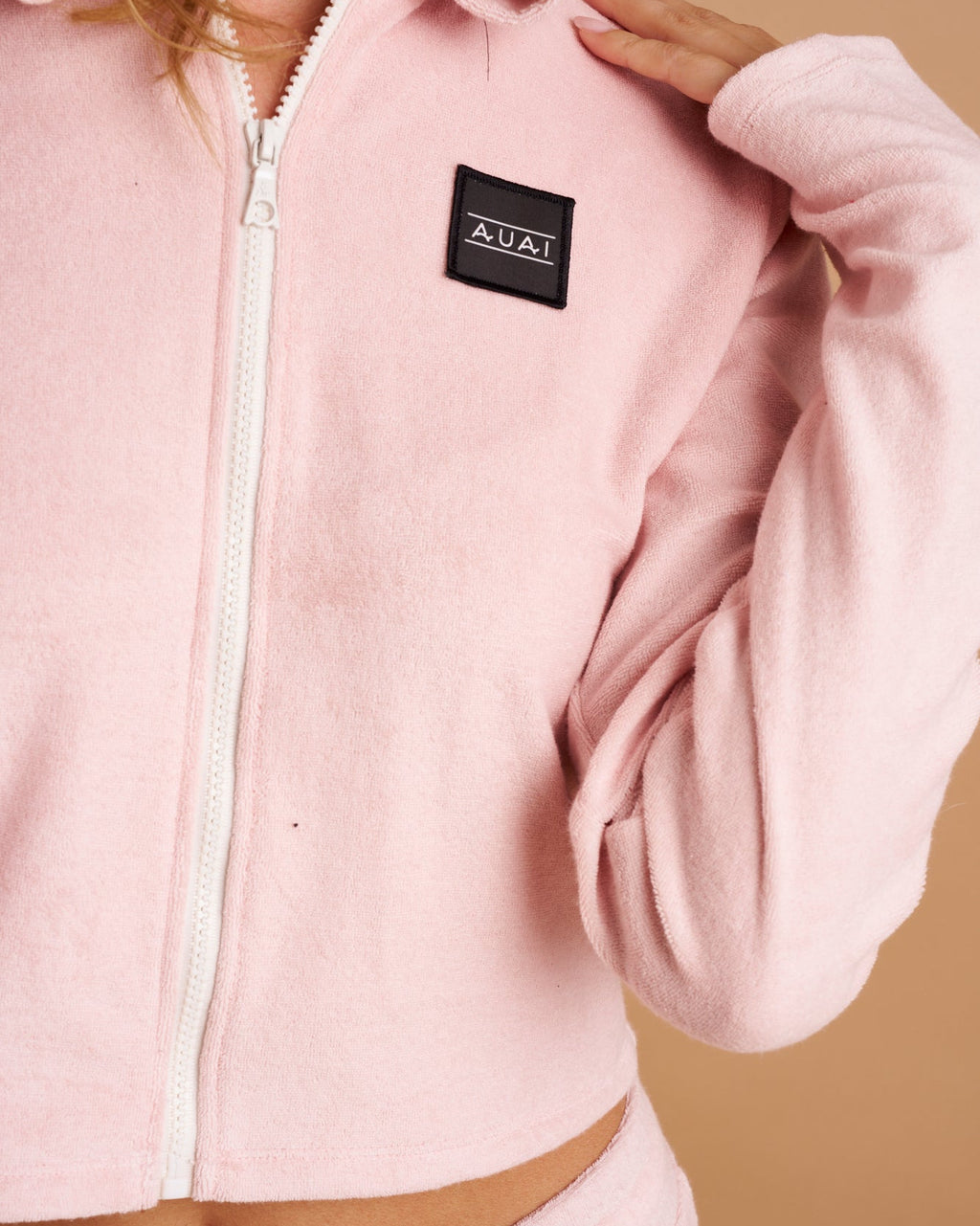 Felpa Zip Crop con Cappuccio in Spugna