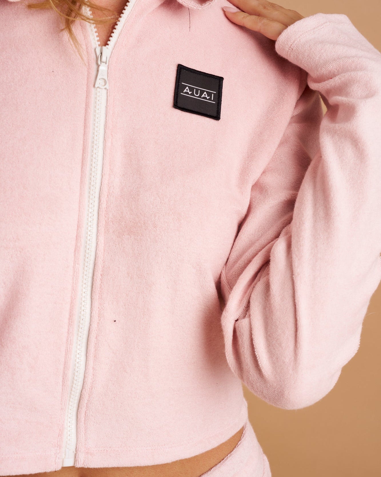 Felpa Zip Crop con Cappuccio in Spugna