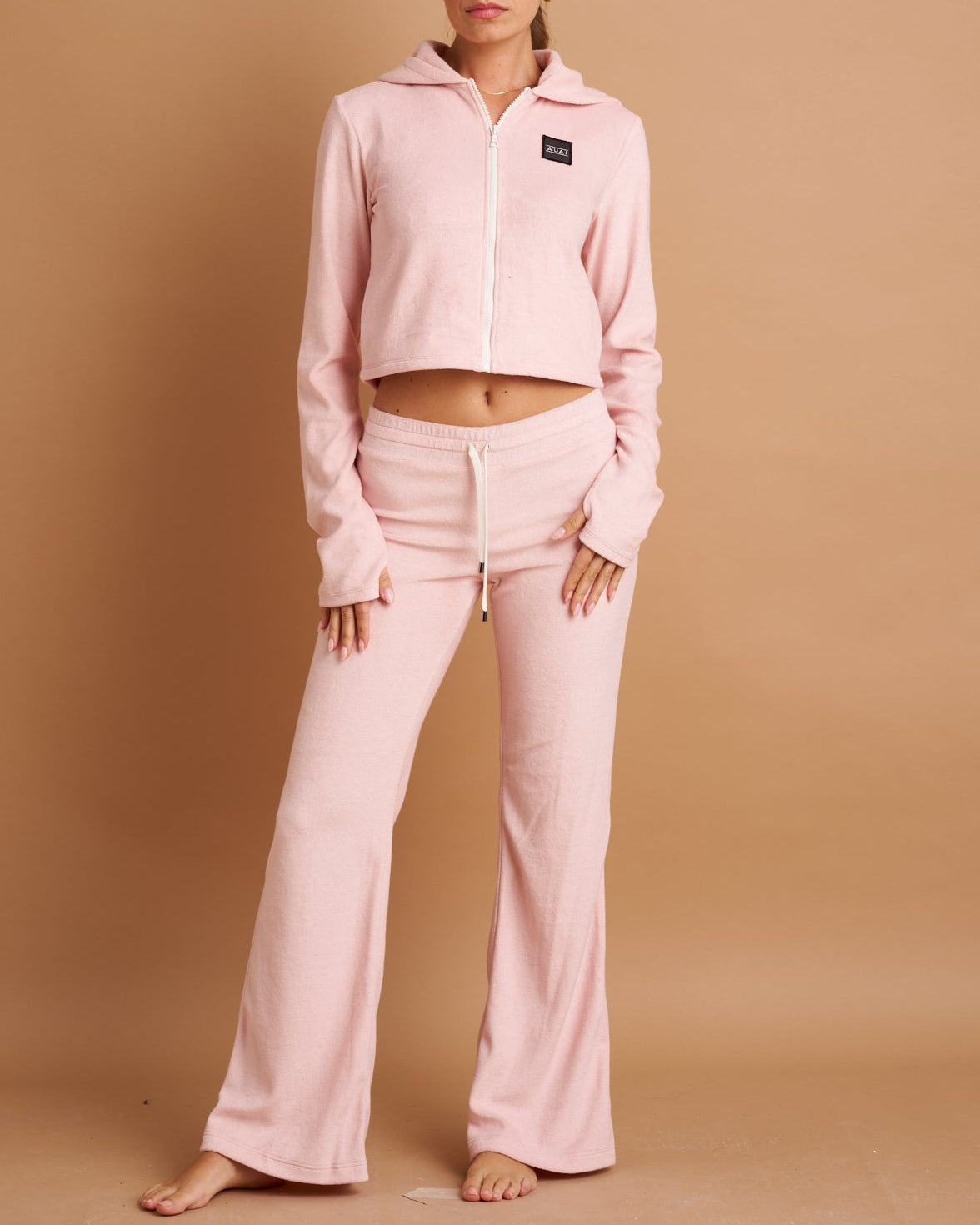 Felpa Zip Crop con Cappuccio in Spugna