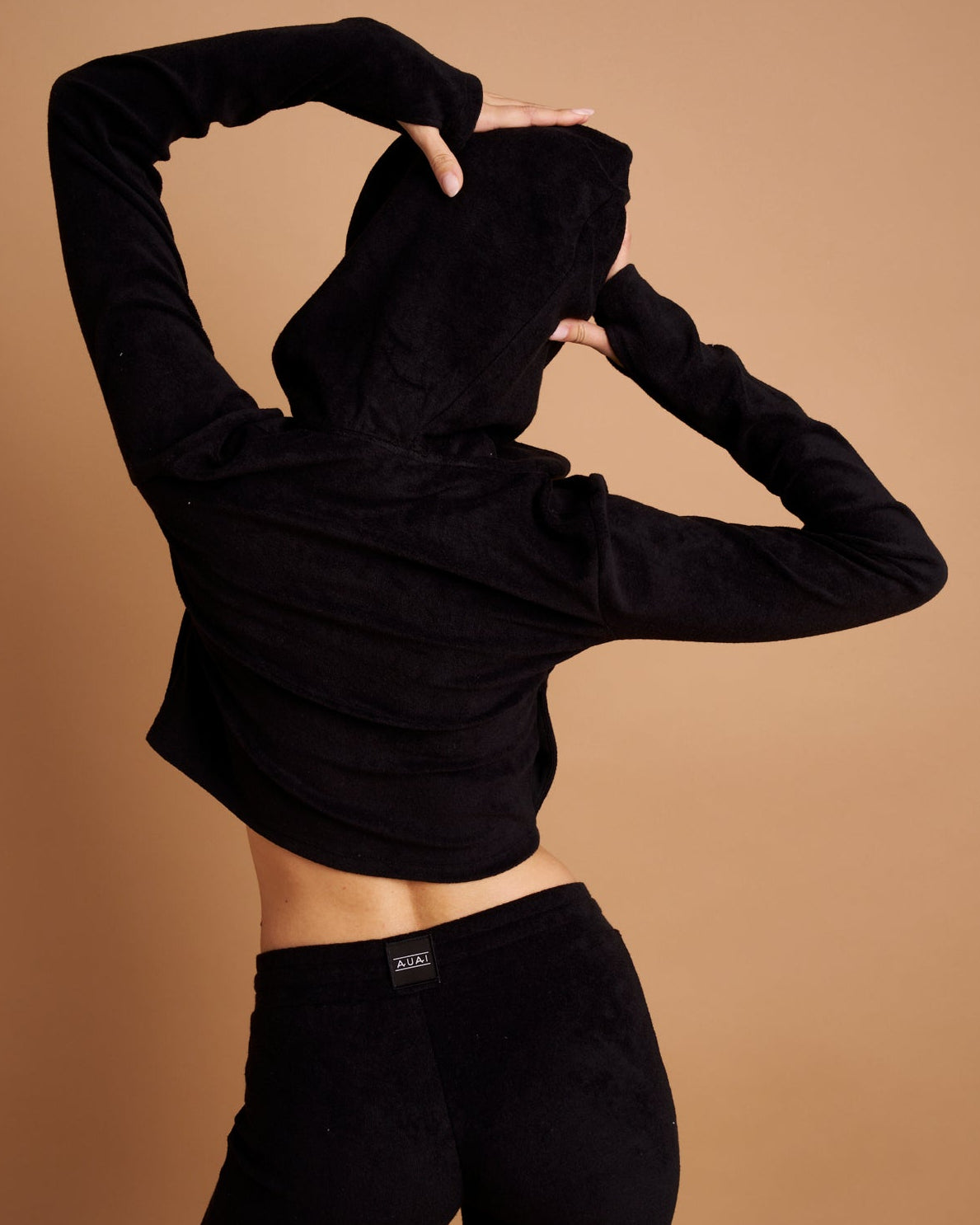 Felpa Zip Crop con Cappuccio in Spugna