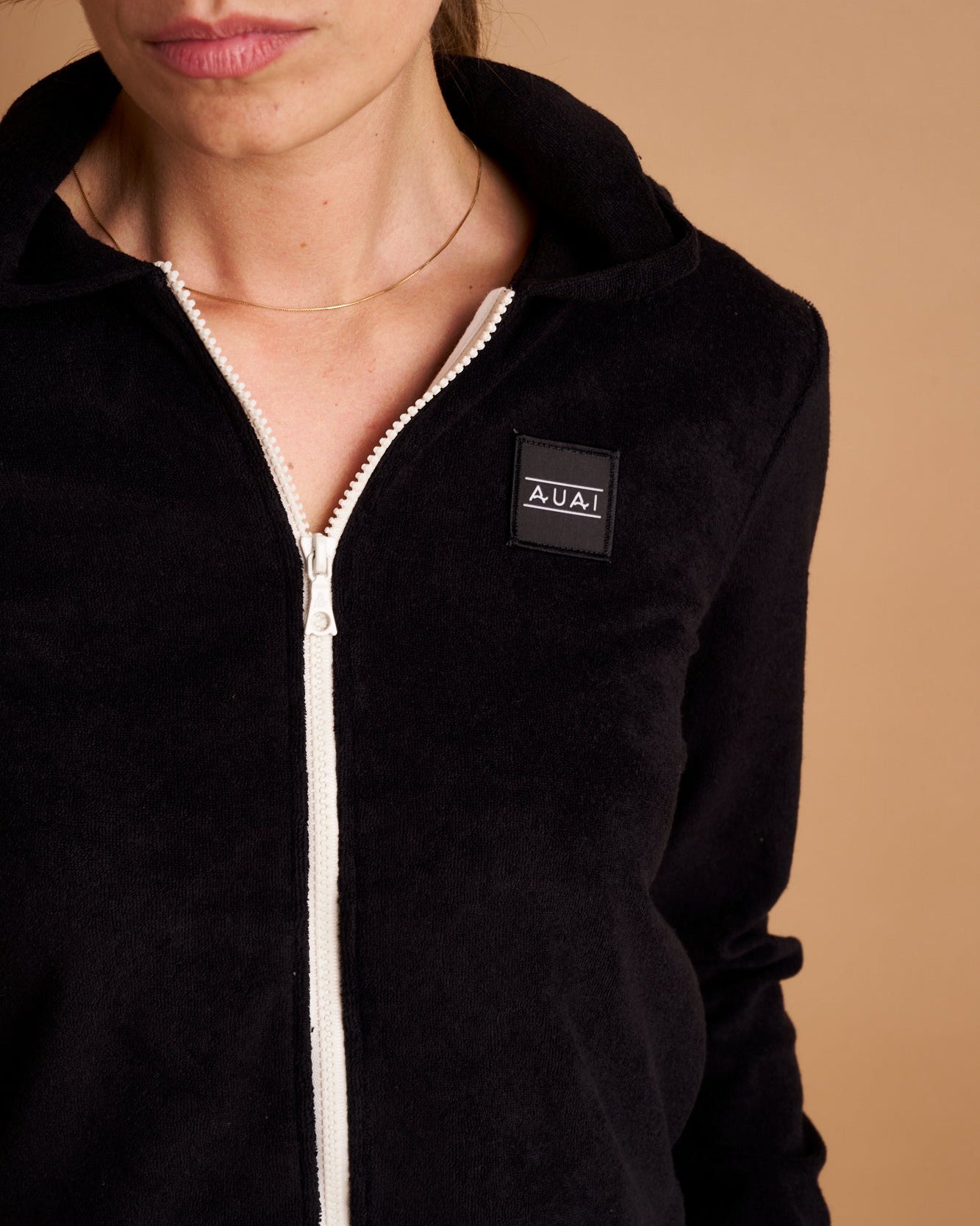 Felpa Zip Crop con Cappuccio in Spugna