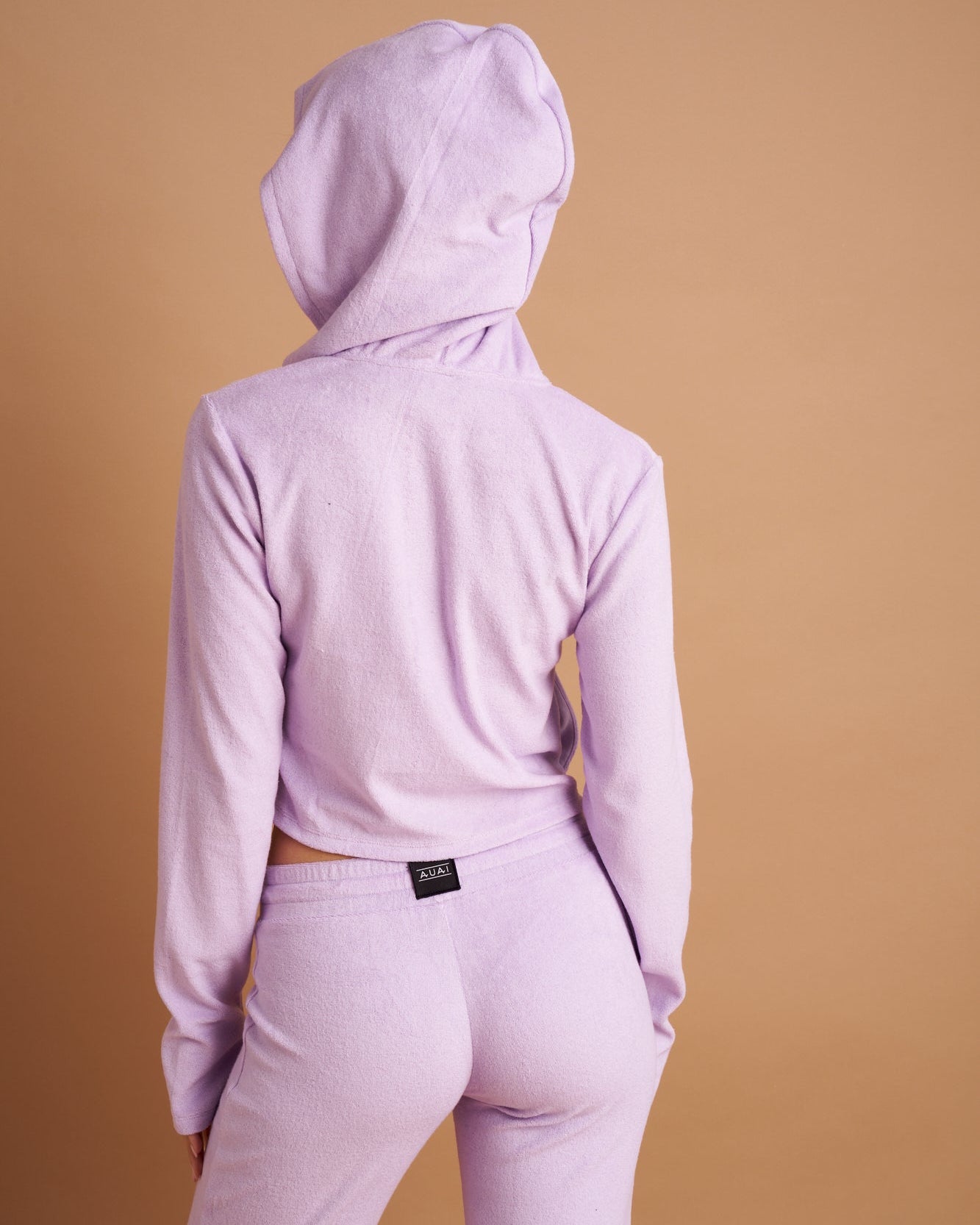 Felpa Zip Crop con Cappuccio in Spugna