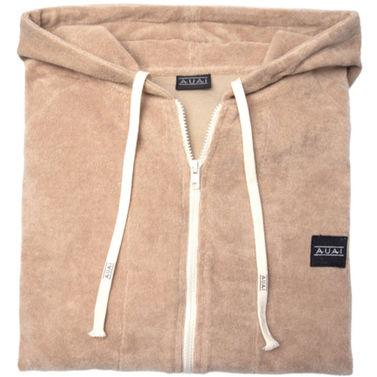 Felpa Zip in Spugna con Cappuccio Desert Beige
