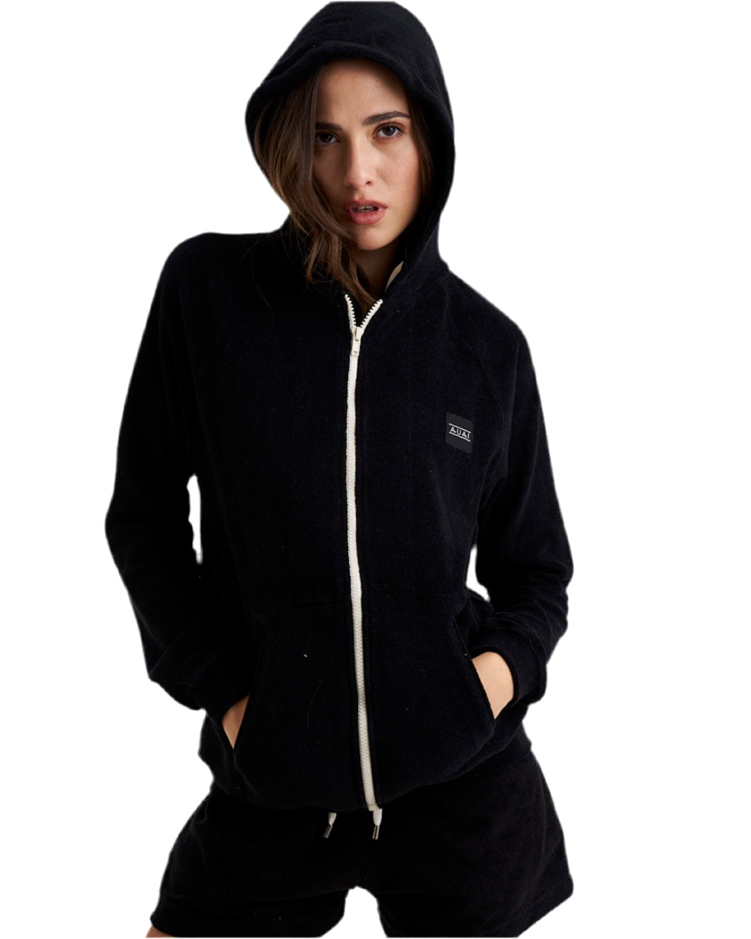 Felpa Zip in Spugna con Cappuccio Freedom Black