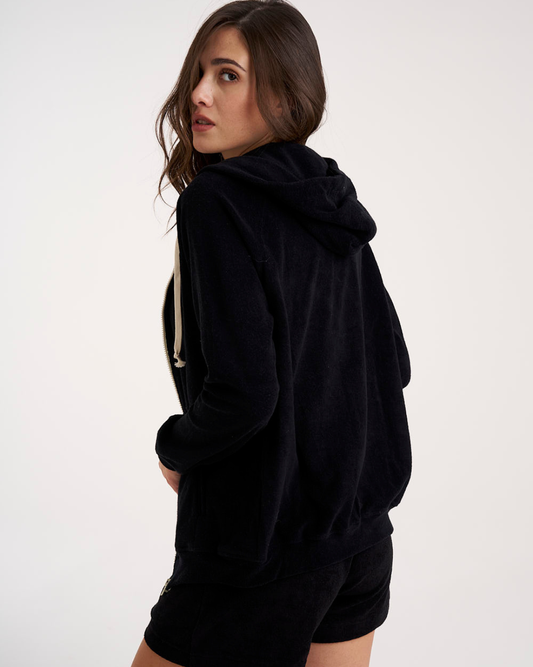 Felpa Zip in Spugna con Cappuccio