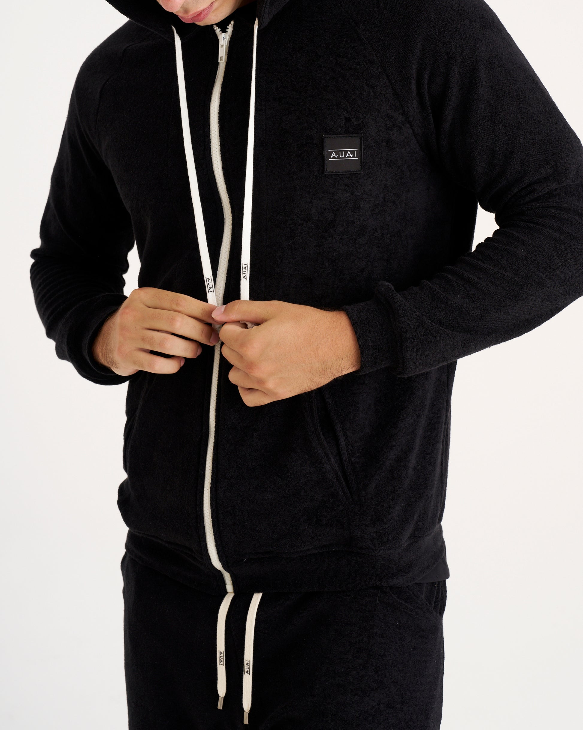 Felpa Zip in Spugna con Cappuccio