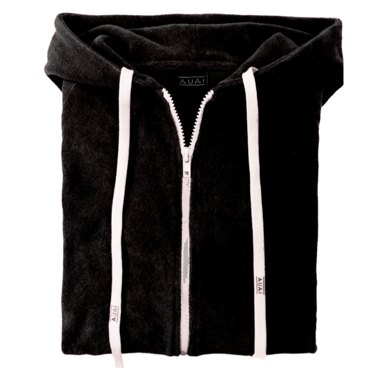 Felpa Zip in Spugna con Cappuccio Freedom Black