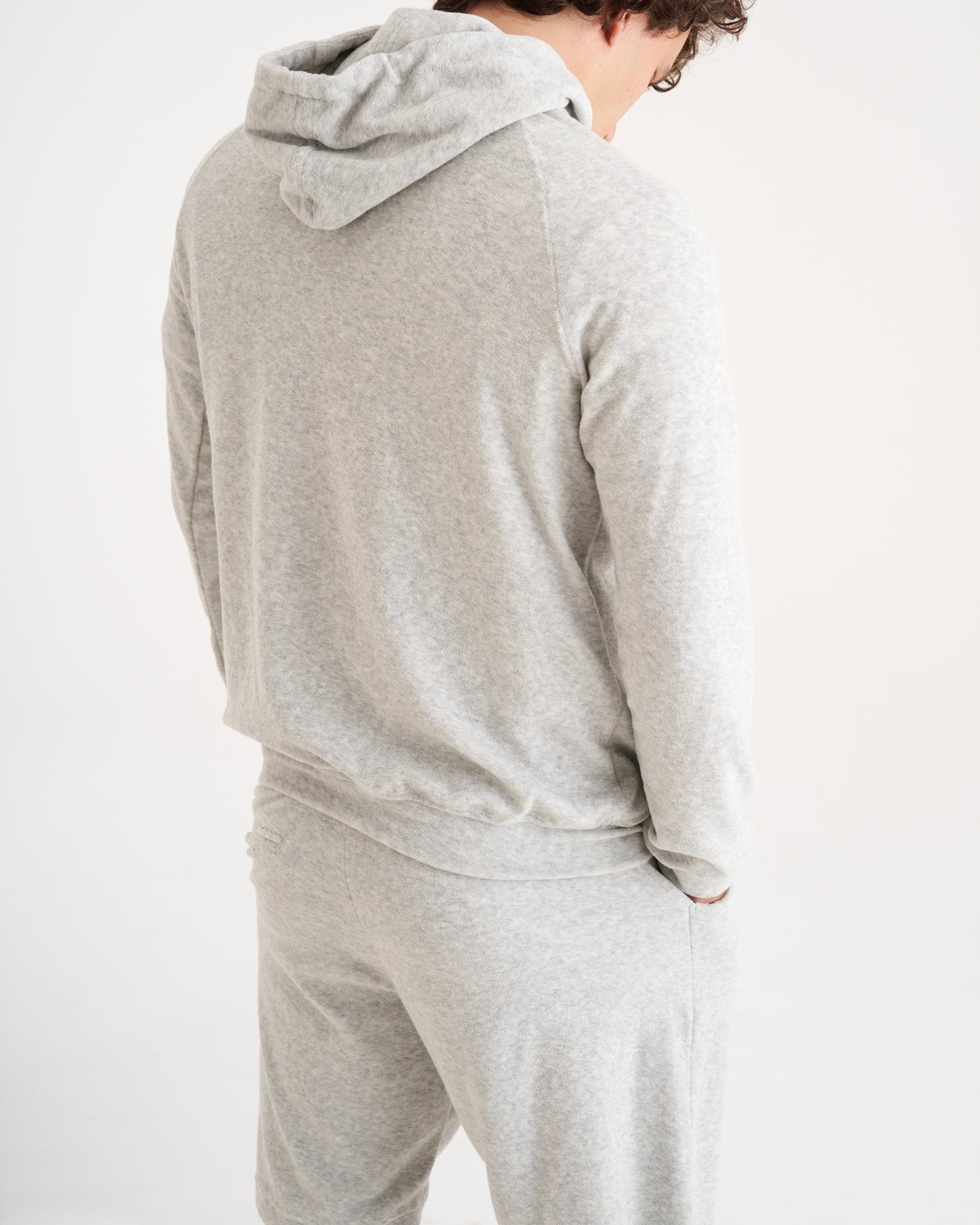 Felpa Zip in Spugna con Cappuccio Ash Grey