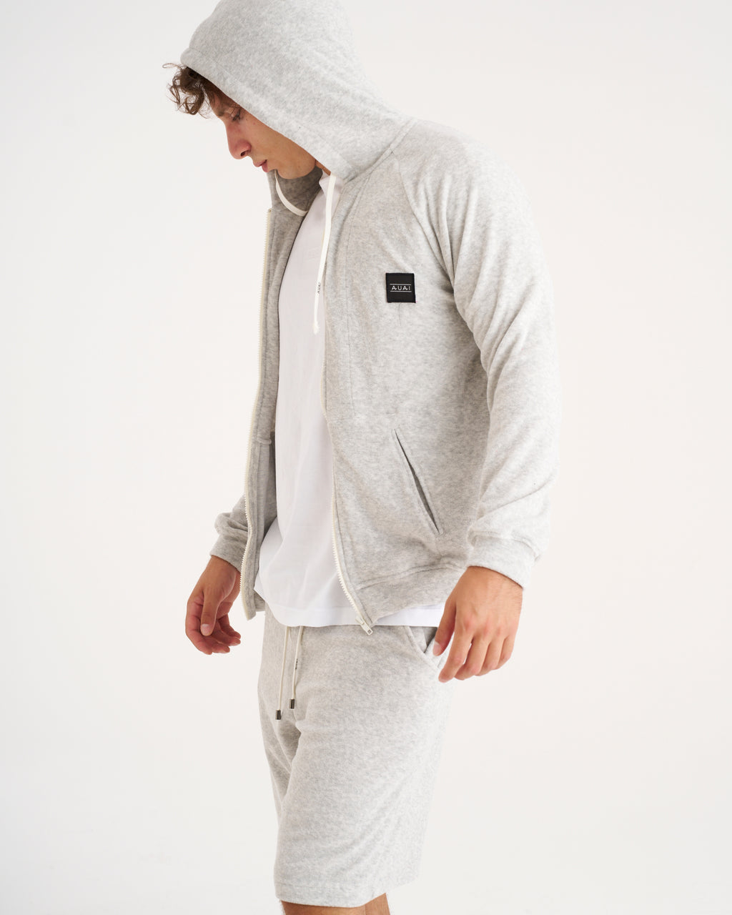 Felpa Zip in Spugna con Cappuccio