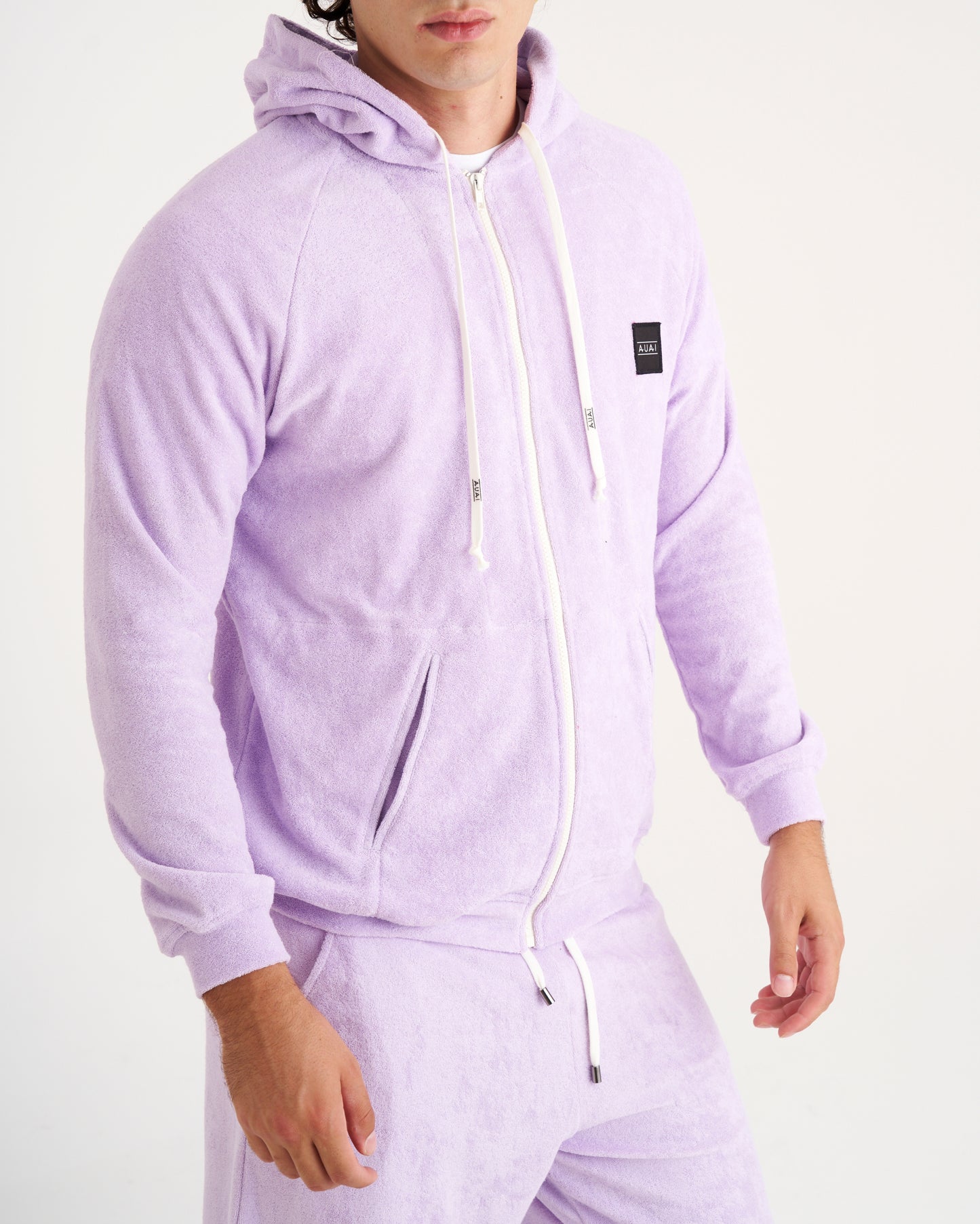 Felpa Zip in Spugna con Cappuccio Twilight Lilac