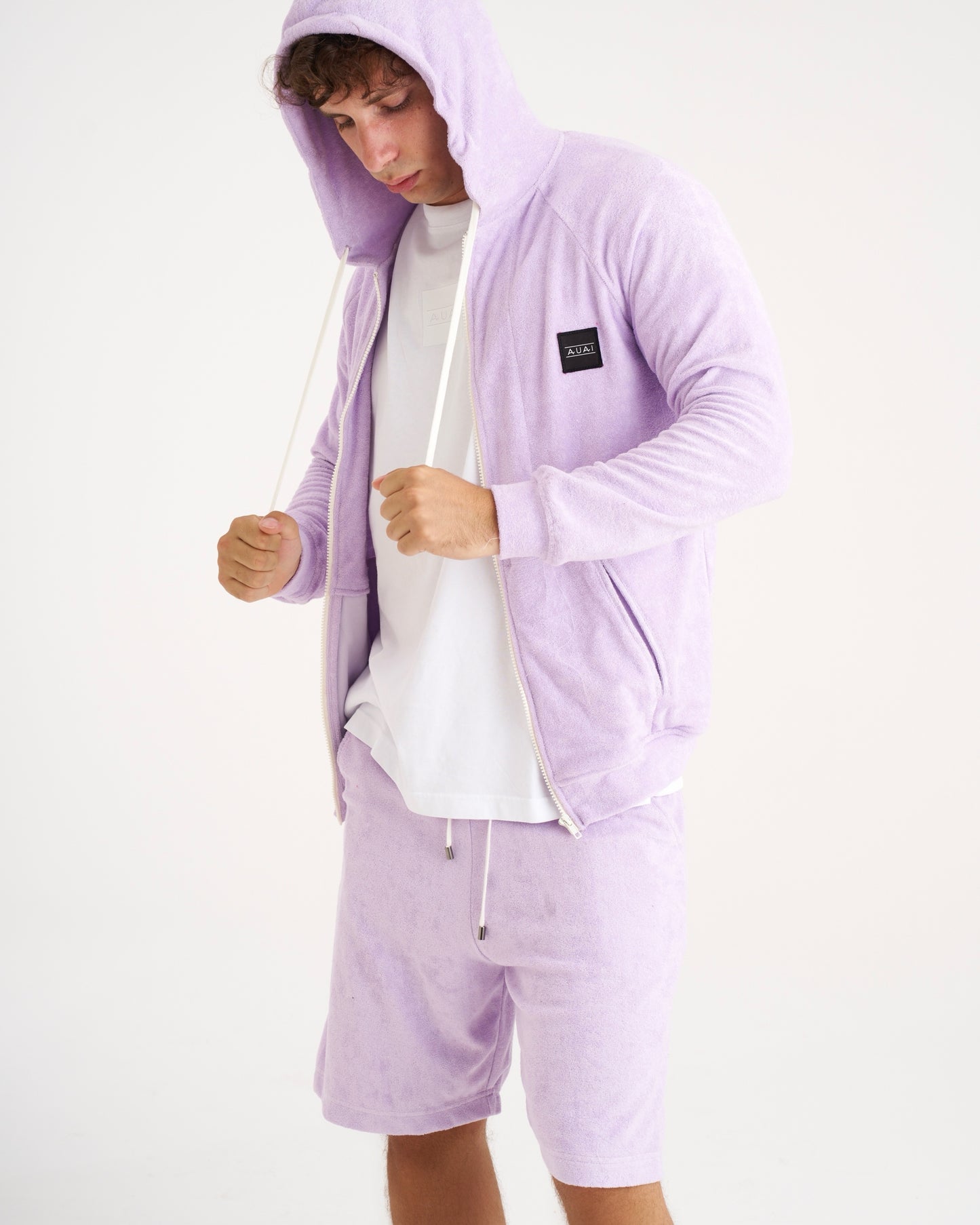 Felpa Zip in Spugna con Cappuccio Twilight Lilac
