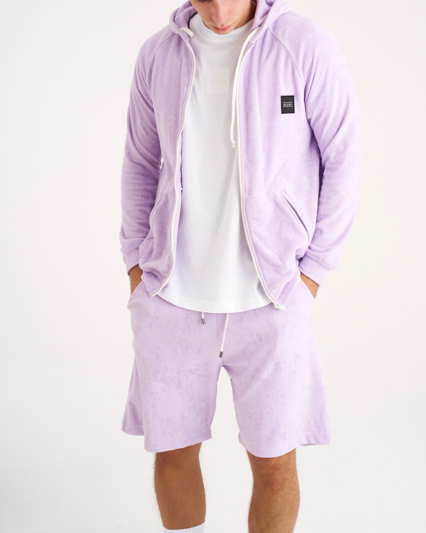 Felpa Zip in Spugna con Cappuccio Twilight Lilac