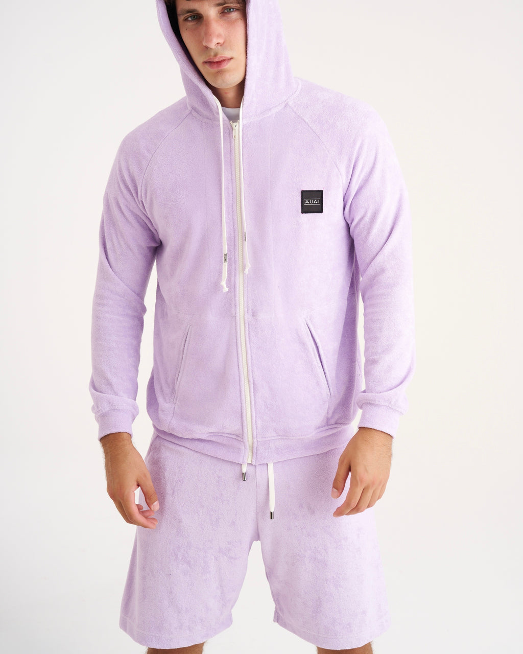 Felpa Zip in Spugna con Cappuccio