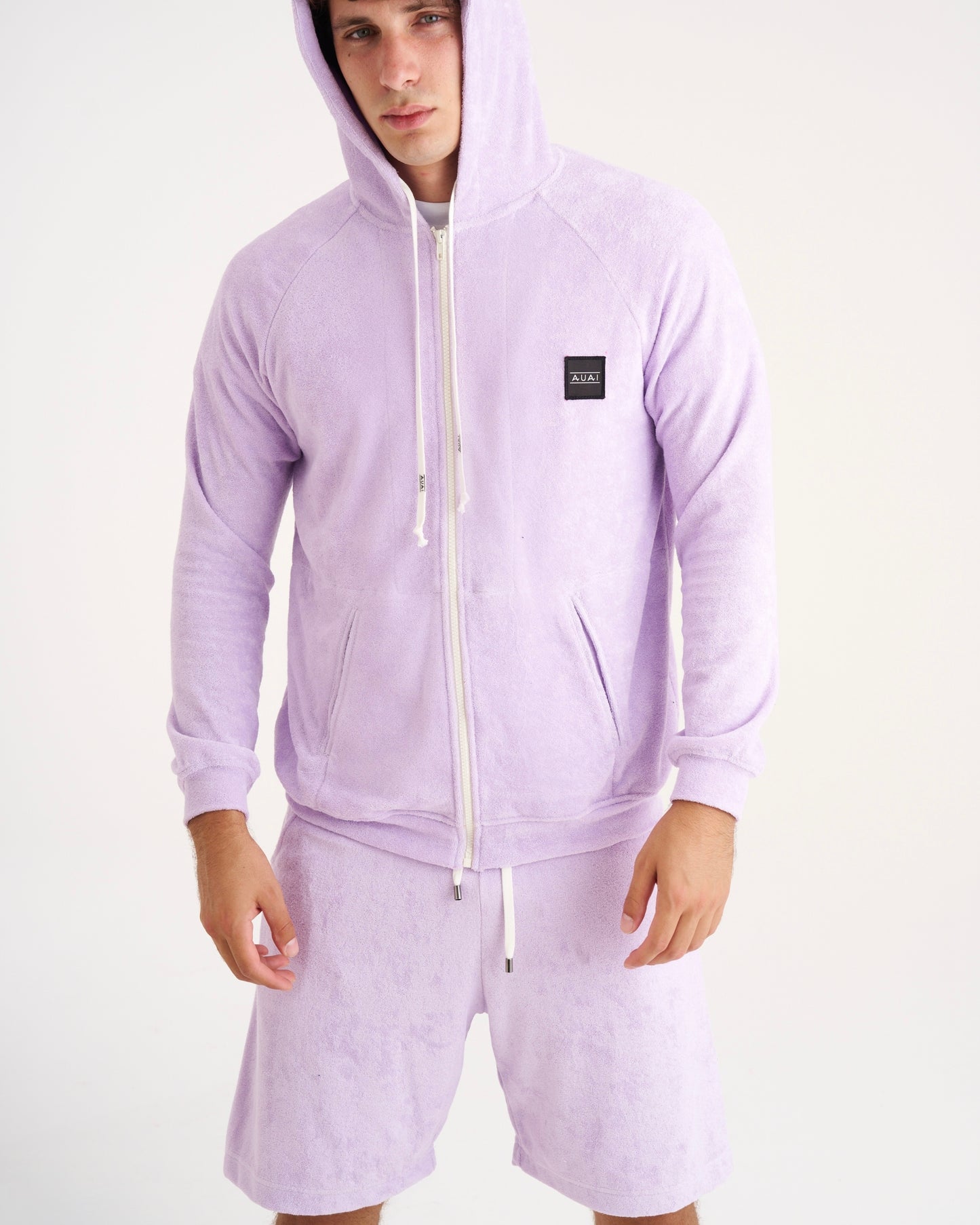 Felpa Zip in Spugna con Cappuccio Twilight Lilac