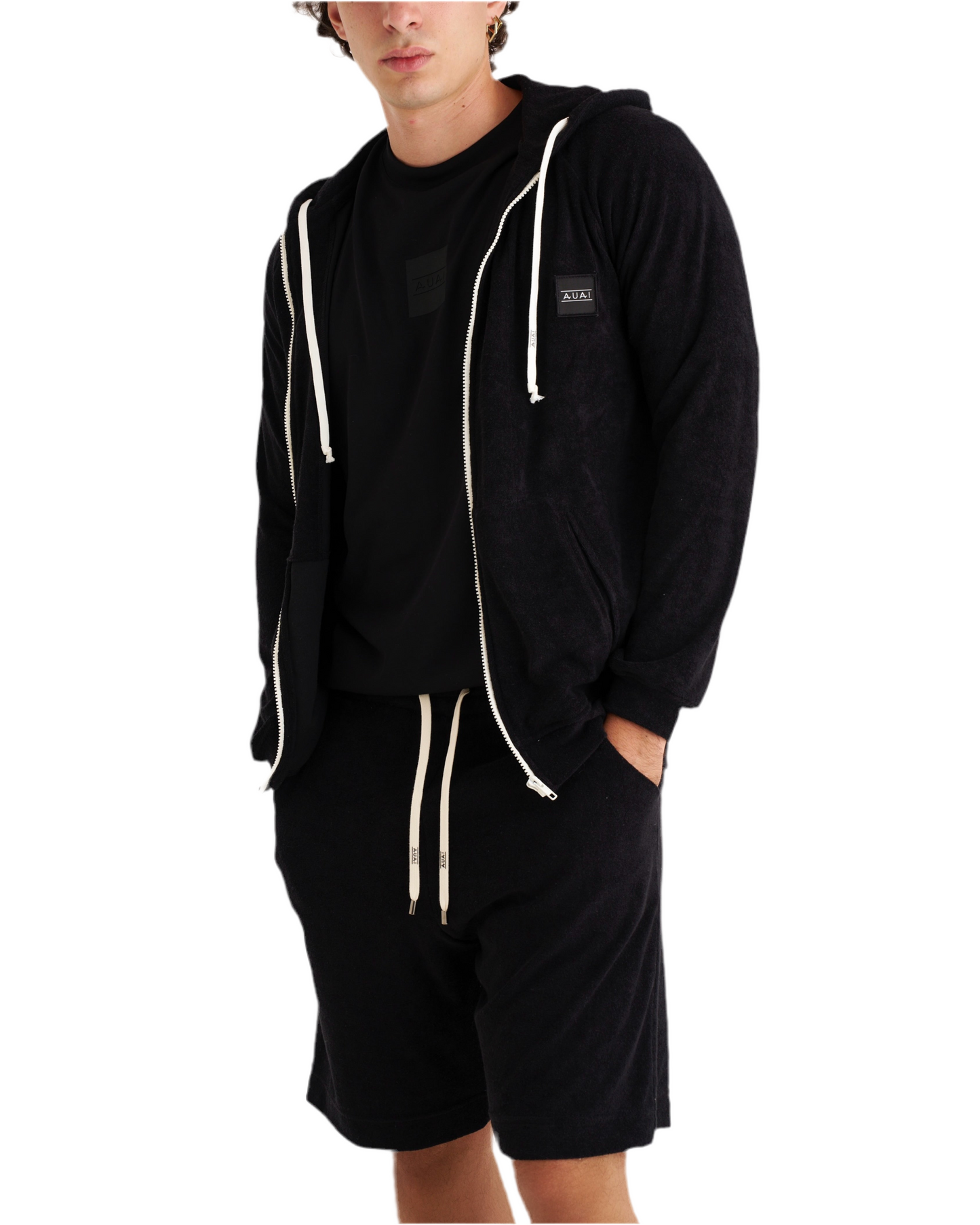 Felpa Zip in Spugna con Cappuccio Freedom Black