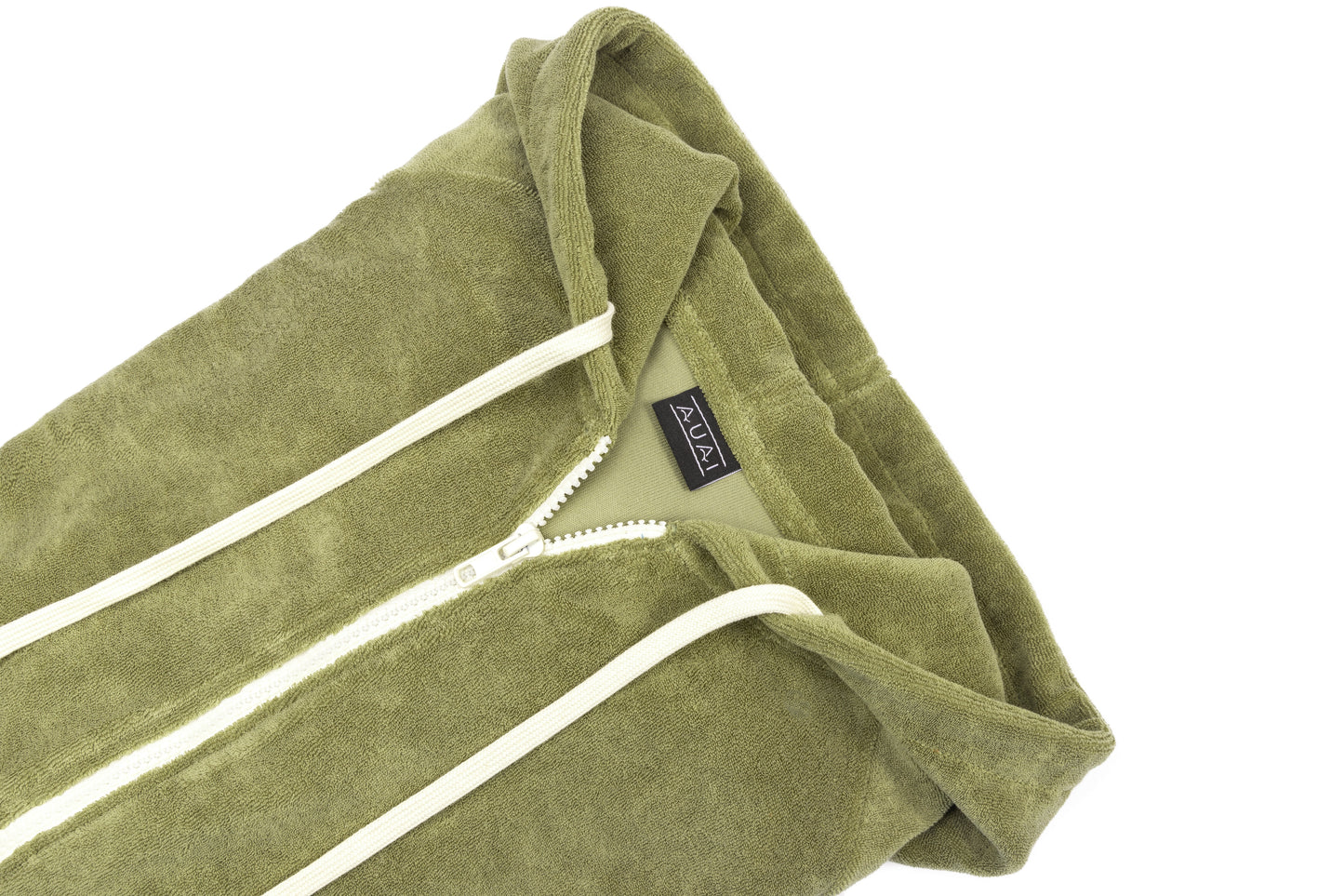 Felpa Zip in Spugna con Cappuccio Olive Green