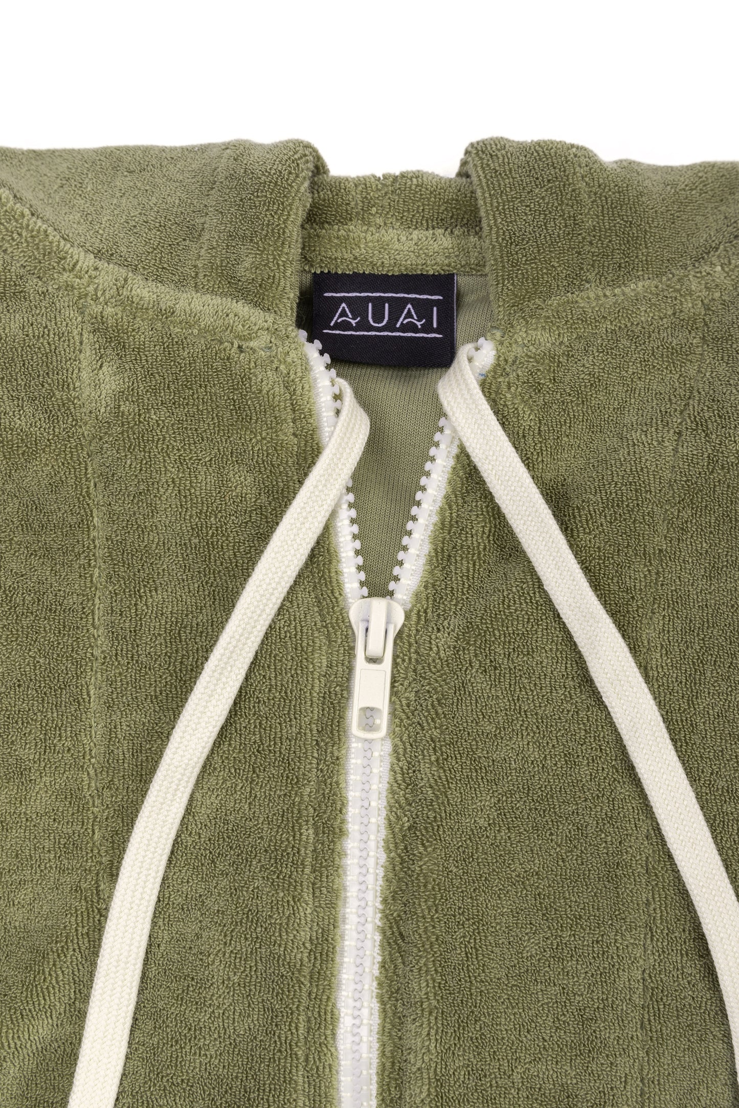 Felpa Zip in Spugna con Cappuccio Olive Green