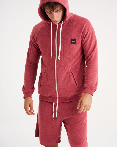 Felpa Zip in Spugna con Cappuccio