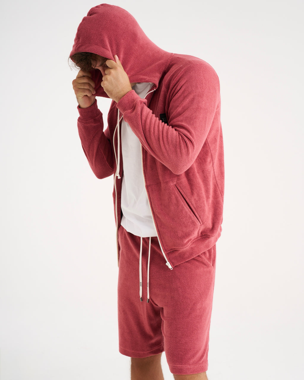 Felpa Zip in Spugna con Cappuccio