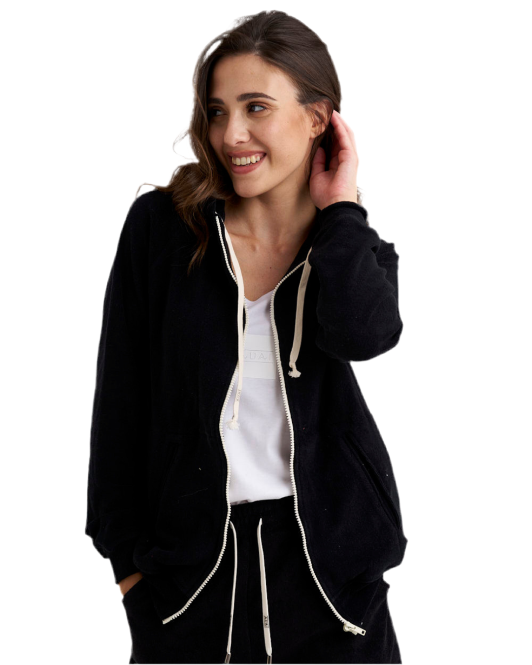 Felpa Zip in Spugna con Cappuccio Freedom Black