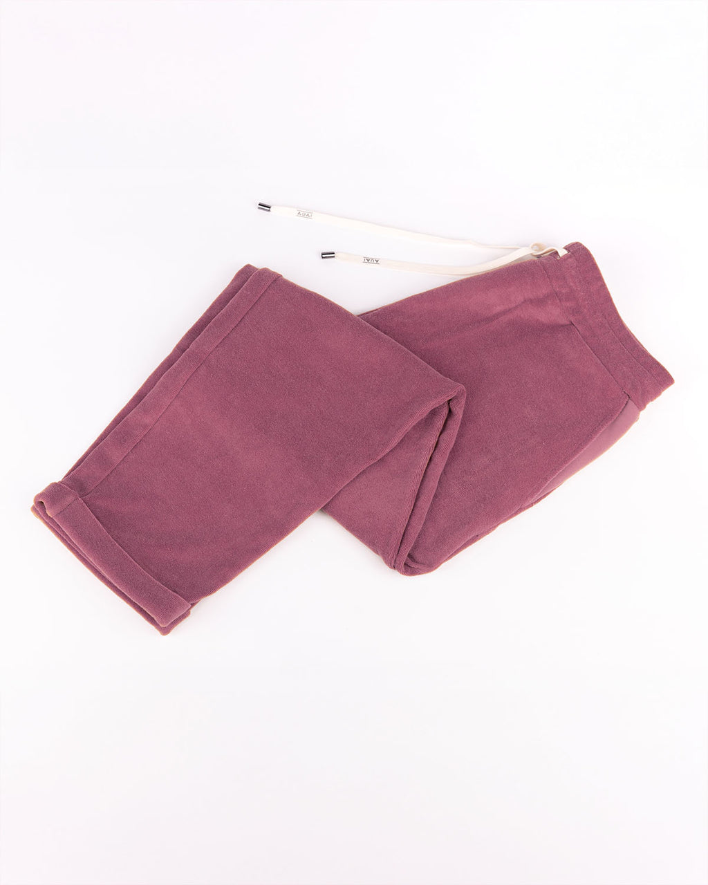 Dettaglio pantalone tuta AUAI in spugna – colore wanderer wine